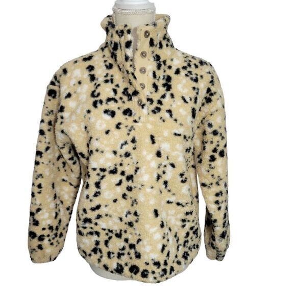 Loft Outlet Cozy Up Sherpa Quarter Button Jacket Cheetah small petite - Picture 1 of 9